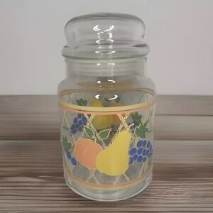 Vintage Libbey Fruit Pear Grapes Peach Glass Apothecary Jar Canister Storage 7”